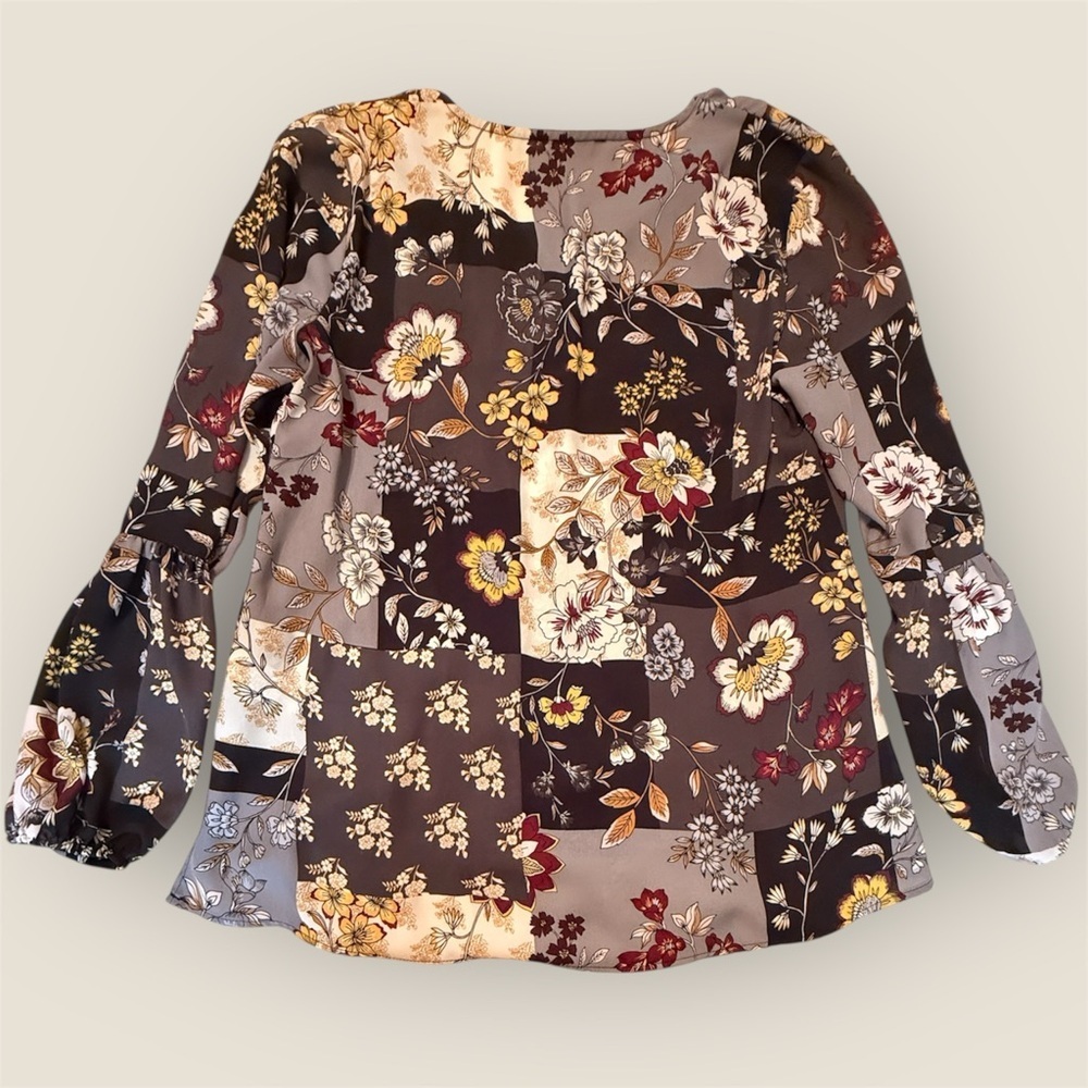 Maurices Patchwork Floral Blouse - Black, Gray, Cream - Picture 2 of 8
